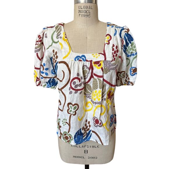 NWT Never A Wallflower Square Neck Blouse in Embroidered Linen Size XS - Picture 3 of 8